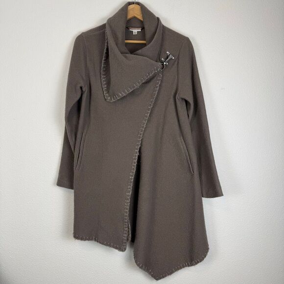 Garnet Hill Jackets & Blazers - Garnet Hill Asymmetrical Taupe Boiled Wool Wrap Coat Size 4